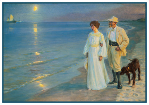 Scandinavian Artist Peder Severin KrÃ¸yer's Portrait of with His Wife Walking Dog Skagen BeachCounted Cross Stitch Pattern