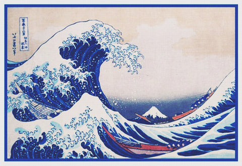 The Great Wave Kanagawa by Japanese artist Katsushika Hokusai Counted Cross Stitch Pattern