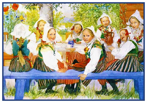 Scandinavian Carl Larsson Backyard Celebration Counted Cross Stitch Pattern
