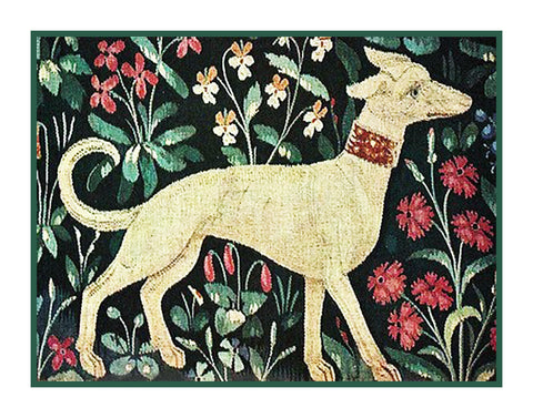 Dog Detail Green Background from the Lady and The Unicorn Tapestries Counted Cross Stitch Pattern