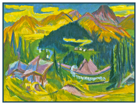 Autumn in Davos Switzerland by Ernst Ludwig Kirchner Counted Cross Stitch Pattern