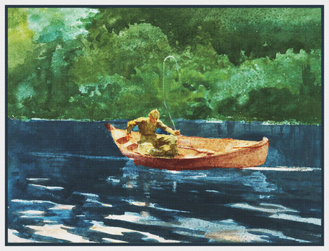 Fishing in the Adirondacks by Winslow Homer Counted Cross Stitch Pattern
