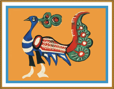 Russian Folk Art Peacock Bird by Issachar Ber Ryback's Counted Cross Stitch Pattern