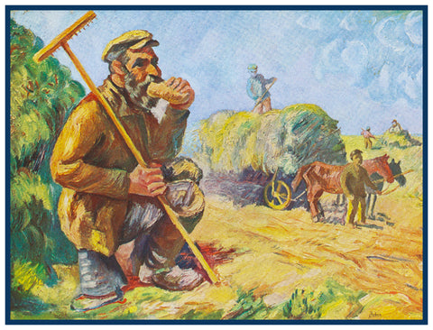 Farmer Working the Fields by Russian Artist  Issachar Ber Ryback's Counted Cross Stitch Pattern