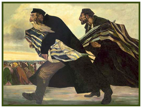 Rabbis Fleeing Protecting The Torah The Pogrom by Russian Artist  Issachar Ber Ryback's Counted Cross Stitch Pattern