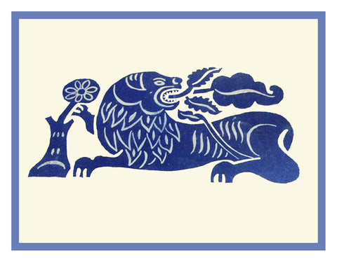 Russian Folk Art Animal Blue Lion with Flower by Issachar Ber Ryback's Counted Cross Stitch Pattern
