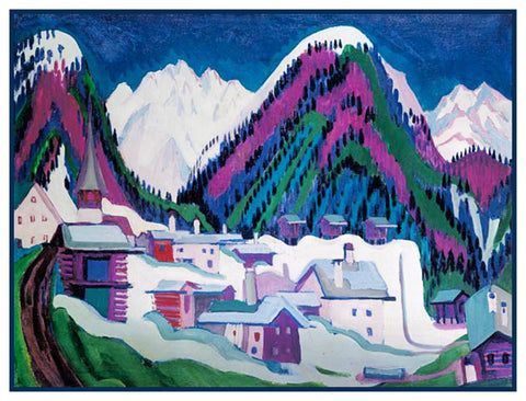 Simplified Winter in Davos Switzerland by Ernst Ludwig Kirchner Counted Cross Stitch Pattern DIGITAL DOWNLOAD