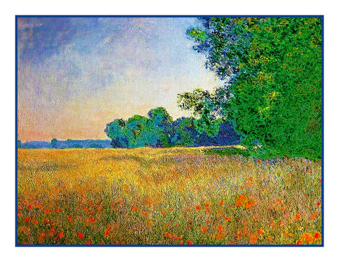 The Oat and Poppy Fields inspired by Claude Monet's impressionist painting Counted Cross Stitch Pattern