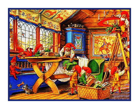Elves Decorate for Nordic Christmas Jenny Nystrom  Holiday Christmas Counted Cross Stitch Pattern