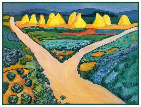 Bavarian Vegetable Fields Landscape by Expressionist Artist August Macke Counted Cross Stitch Pattern DIGITAL DOWNLOAD