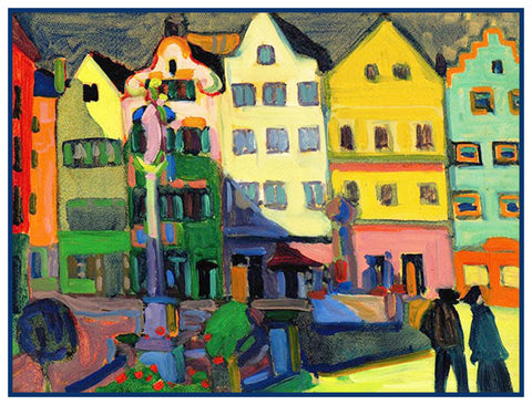 The Bavarian Market Square by Artist Wassily Kandinsky Counted Cross Stitch Pattern