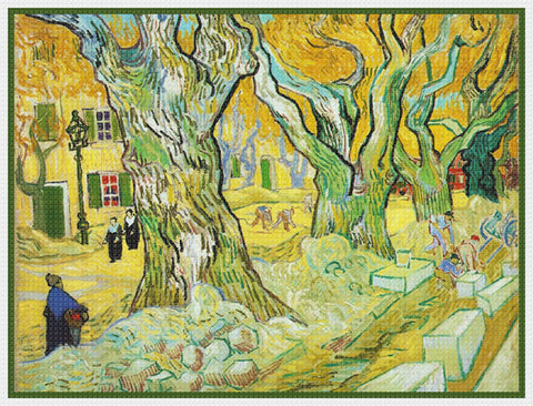 Trees on a Street by Vincent Van Gogh Counted Cross Stitch Pattern DIGITAL DOWNLOAD
