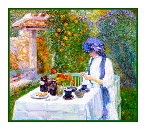 French Tea in The Garden by American Impressionist Painter Childe Hassam Counted Cross Stitch Pattern