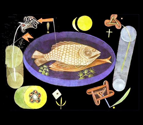 Round Fish Platter by Expressionist Artist Paul Klee Counted Cross Stitch Pattern
