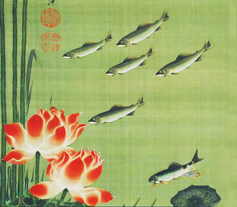 Fish in a Lotus Pond by Japanese Artist Ito Jakuchu Counted Cross Stitch Pattern