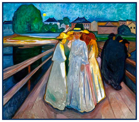 Ladies on the Bridge by Symbolist Artist Edvard Munch Counted Cross Stitch Pattern