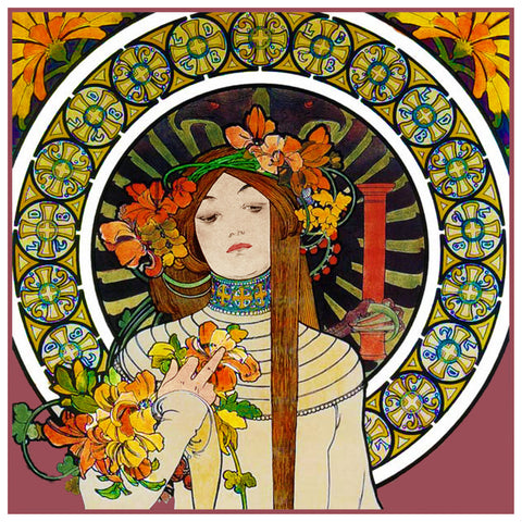 La Trapistine detail by Alphonse Mucha Counted Cross Stitch Pattern