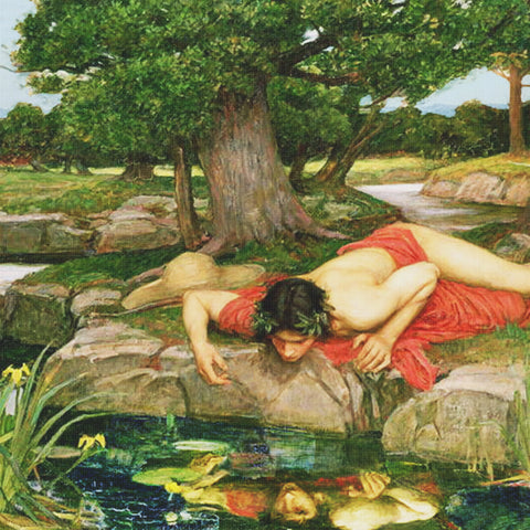 Narcissus Gazing at Himself inspired by John William Waterhouse Counted Cross Stitch Pattern