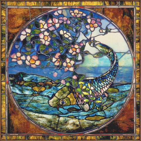 Carp Fish in a Pond inspired by John LaFarge Counted Cross Stitch Pattern