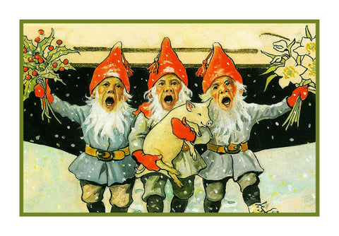 3 Elves Singing Celebrate Christmas Jenny Nystrom  Holiday Christmas Counted Cross Stitch Pattern