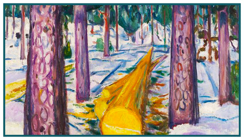 Yellow Log in the Forest by Symbolist Artist Edvard Munch Counted Cross Stitch Pattern