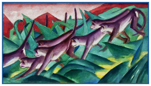 Monkeys in the Jungle by Expressionist Artist Franz Marc Counted Cross Stitch Pattern