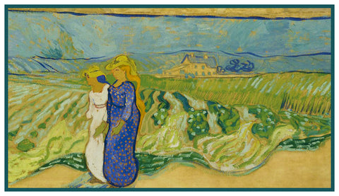 Women Crossing A Field by Vincent Van Gogh Counted Cross Stitch Pattern