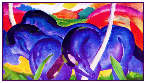 Big Blue Horses by Expressionist Artist Franz Marc Counted Cross Stitch Pattern DIGITAL DOWNLOAD