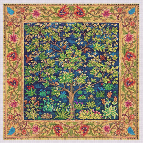 Tree of Life with Border William Morris Counted Cross Stitch Pattern