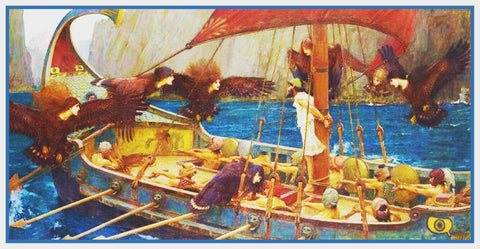 Ulysses and the Sirens inspired by John William Waterhouse Counted Cross Stitch Pattern