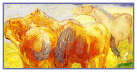 Sketch of Yellow Horses by Expressionist Artist Franz Marc Counted Cross Stitch Pattern
