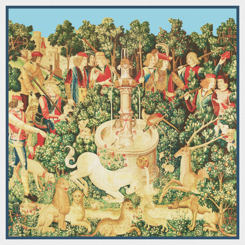 The Unicorn Is Found at Fountain from The Hunt for the Unicorn Tapestries Counted Cross Stitch Pattern