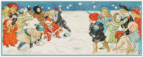 Kids Snowball Fight by Swedish Artist Jenny Nystrom Counted Cross Stitch Pattern