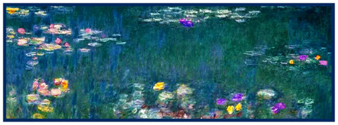 Water Lilies in Blues Runner inspired by Claude Monet's impressionist painting Counted Cross Stitch Pattern