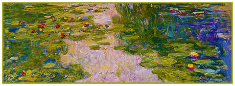 Water Lilies in Greens Runner inspired by Claude Monet's impressionist painting Counted Cross Stitch Pattern