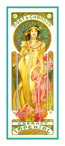 Moet Chandon Advertising by Alphonse Mucha Counted Cross Stitch Pattern