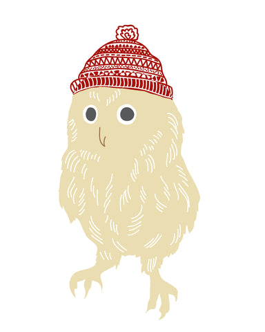 Colorful Contemporary Fluffy Owl with a Knit Cap Hand Embroidery