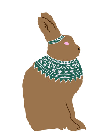 Colorful Contemporary Brown Bunny With a Knit Sweater Hand Embroidery Pattern