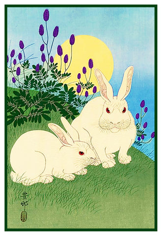 Japanese Artist Ohara Shoson's Rabbits Beneath The Moon Counted Cross Stitch Pattern