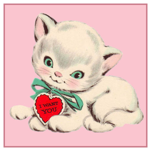 Valentine Kitten Cat Hearts Counted Cross Stitch Pattern
