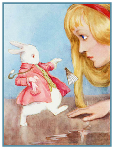 Alice and the White Rabbit from Alice's Adventures in Wonderland by Margaret Tarrant Counted Cross Stitch Pattern