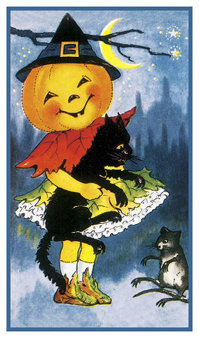 Pumpkin Girl Black Cat Halloween Counted Cross Stitch Pattern