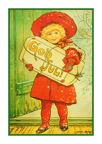 Girl With Christmas Present God Jul! Jenny Nystrom  Holiday Christmas Counted Cross Stitch Pattern