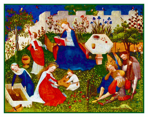 The Little Garden of Paradise by Upper Rhenish Master Medieval Tapestry Counted Cross Stitch Pattern