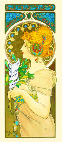 Feather by Alphonse Mucha Counted Cross Stitch Pattern