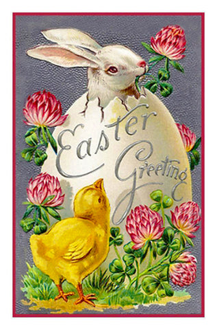 Vintage Easter Bunny with Egg and Baby Chick Counted Cross Stitch Pattern DIGITAL DOWNLOAD