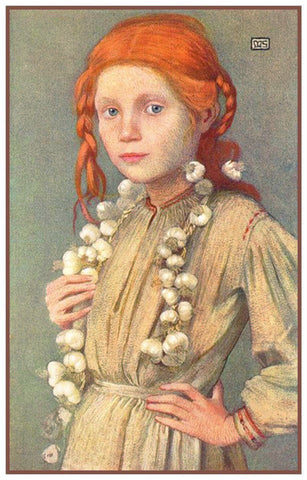 A Romanian Girl Selling Garlic by Marianne Stokes Counted Cross Stitch Pattern