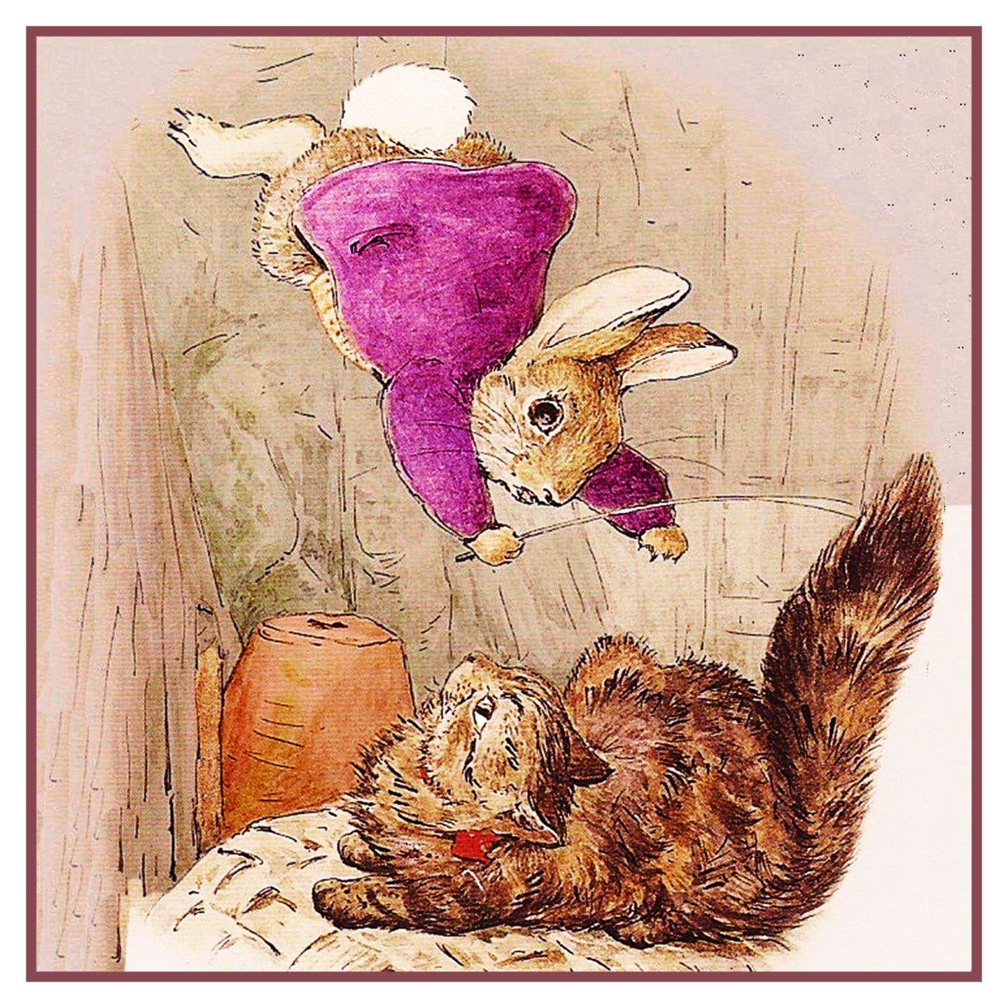 Ben Rabbit Lands on a Cat Inspired by Beatrix Potter Counted Cross Sti ...