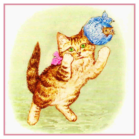 Moppet Kitten Playing inspired by Beatrix Potter Counted Cross Stitch Pattern
