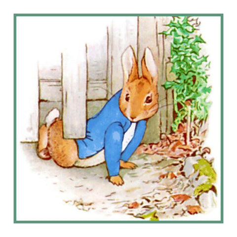 Peter Rabbit Crawls Under Fence inspired by Beatrix Potter Counted Cross Stitch Pattern